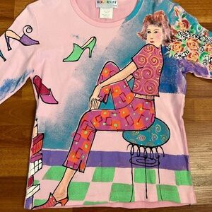 Vintage KOLORWAY novelty hand painted art to wear shoe floral lady